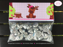 Load image into Gallery viewer, Little Moose Baby Shower Treat Bag Toppers Folded Favor Girl Pink Forest Woodland Animals Party Plaid Boogie Bear Invitations Viviana Theme
