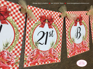 Red Gold BBQ Happy Birthday Party Banner Flower Gingham Flowers Christmas Holiday Winter Picnic Peony Boogie Bear Invitations Amanda Theme
