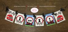 Load image into Gallery viewer, Motorcycle Birthday I am 1 Highchair Banner Party Red Black Track Driver Speed Racing Stripe Boy 1st Boogie Bear Invitations Giacomo Theme