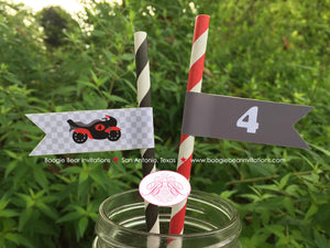 Red Motorcycle Birthday Party Pennant Paper Straws Drink Black Racing Motocross Enduro Race Street Track Boogie Bear Invitations Cody Theme