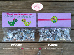 Pink Dinosaur Birthday Party Treat Bag Toppers Folded Favor Lime Green Girl Twin Bow Dino Paleontology Boogie Bear Invitations Claudia Theme