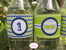 Load image into Gallery viewer, Mustache Birthday Party Bottle Wraps Wrappers Cover Label Navy Blue Lime Green Chevron Boy Vintage Bash Boogie Bear Invitations Walter Theme