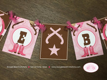 Load image into Gallery viewer, Pink Cowgirl Welcome Baby Banner Shower Party Gunslinger Boots Lone Star Pistol Gun Paisley Cow Gingham Boogie Bear Invitations Sherie Theme