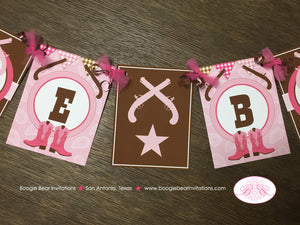 Pink Cowgirl Welcome Baby Banner Shower Party Gunslinger Boots Lone Star Pistol Gun Paisley Cow Gingham Boogie Bear Invitations Sherie Theme