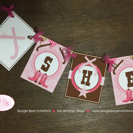 Pink Cowgirl Baby Shower Name Banner Party Gunslinger Boots Lone Star Pistol Gun Paisley Gingham Cow Boogie Bear Invitations Sherie Theme