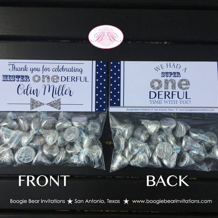 Mr. Wonderful Birthday Party Treat Bag Toppers Folded ONE Onederful Little Man Silver Navy Blue First 1st Boogie Bear Invitations Odin Theme