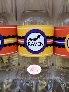 Halloween Birthday Party Bottle Wraps Wrappers Cover Label Boy Girl Witch Frankenstein Bat Cauldron Boogie Bear Invitations Raven Lee Theme