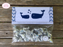 Load image into Gallery viewer, Navy Blue Whale Baby Shower Folded Treat Bag Toppers Boy Girl Grey Ocean Silver White Label Chevron Boogie Bear Invitations Kristy Theme