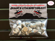 Load image into Gallery viewer, Monster Truck Birthday Party Treat Bag Toppers Folded Favor Red Black Smash Up Show Arena Boogie Bear Invitations Juan Theme