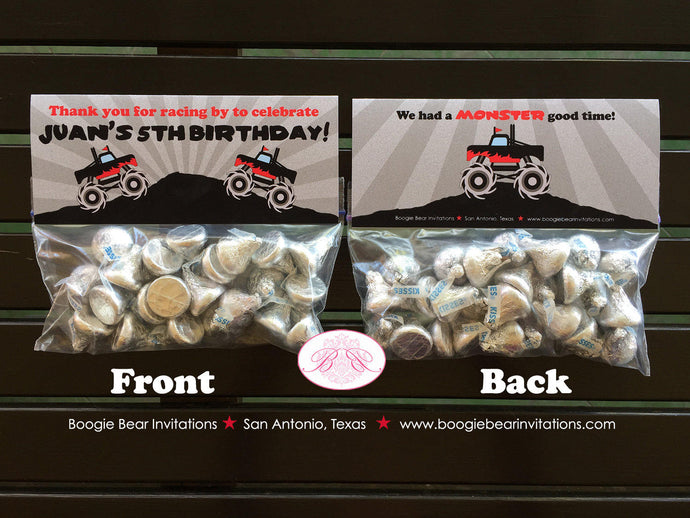 Monster Truck Birthday Party Treat Bag Toppers Folded Favor Red Black Smash Up Show Arena Boogie Bear Invitations Juan Theme