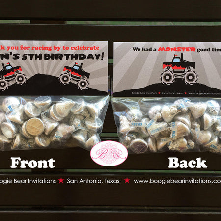 Monster Truck Birthday Party Treat Bag Toppers Folded Favor Red Black Smash Up Show Arena Boogie Bear Invitations Juan Theme