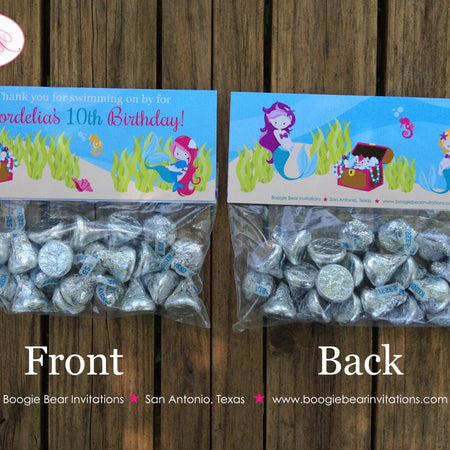 Pink Mermaid Birthday Party Treat Bag Toppers Folded Favor Swim Swimming Pool Ocean Under Sea Summer Boogie Bear Invitations Cordelia Theme