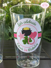 Load image into Gallery viewer, Lucky Charm Birthday Party Beverage Cups Plastic Drink Girl Pink Green St. Patrick&#39;s Four Leaf Clover Boogie Bear Invitations Eileen Theme