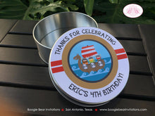 Load image into Gallery viewer, Viking Birthday Cookie Favor Tins Treat Candy Party Warrior Boy Girl Red Blue Ship Swim Sea Swimming Boat Boogie Bear Invitations Eric Theme