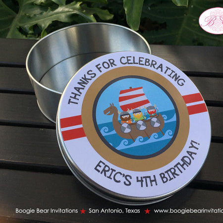 Viking Birthday Cookie Favor Tins Treat Candy Party Warrior Boy Girl Red Blue Ship Swim Sea Swimming Boat Boogie Bear Invitations Eric Theme