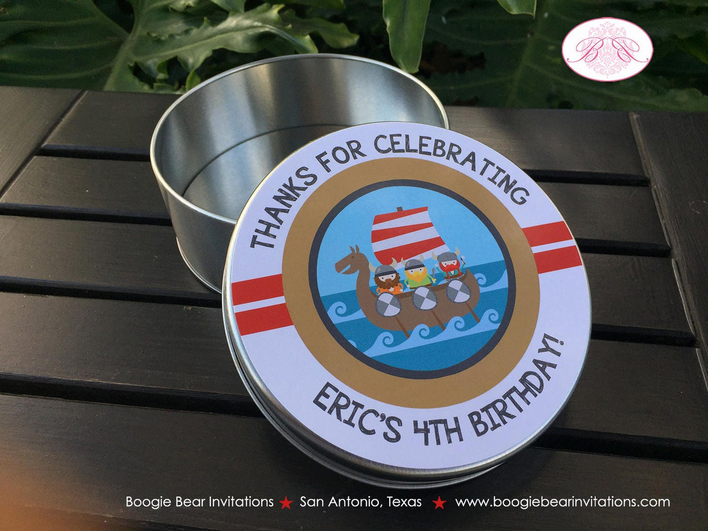 Viking Birthday Cookie Favor Tins Treat Candy Party Warrior Boy Girl Red Blue Ship Swim Sea Swimming Boat Boogie Bear Invitations Eric Theme