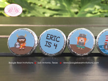 Load image into Gallery viewer, Viking Birthday Party Circle Stickers Candy Favor Boy Girl Red Blue Ship Warrior Swim Swimming Pool Ocean Boogie Bear Invitations Eric Theme