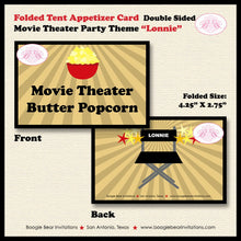 Load image into Gallery viewer, Movie Theater Birthday Favor Party Card Boy Girl Tent Place Tag Red Black Motion Picture Cinema Boogie Bear Invitations Lonnie Theme Printed