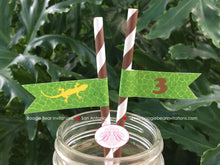Load image into Gallery viewer, Rainforest Birthday Party Pennant Straws Paper Girl Boy Rain Forest Reptile Amazon Jungle Wild Zoo Red Boogie Bear Invitations Mowgli Theme