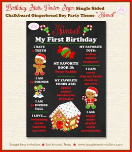 Gingerbread Girl Birthday Party Sign Stats Poster Frameable Chalkboard Milestone Boy Bow Red Green 1st Boogie Bear Invitations Hansel Theme