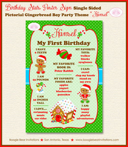 Gingerbread Girl Birthday Party Sign Stats Poster Frameable Chalkboard Milestone Boy Bow Red Green 1st Boogie Bear Invitations Hansel Theme