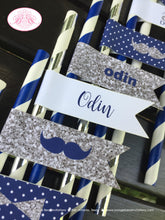 Load image into Gallery viewer, Mr. Wonderful Party Birthday Paper Straws Pennant 1st ONE Onederful Bow Tie Navy Blue Silver Grey Gray Boogie Bear Invitations Odin Theme