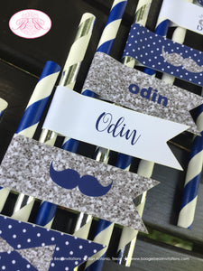 Mr. Wonderful Party Birthday Paper Straws Pennant 1st ONE Onederful Bow Tie Navy Blue Silver Grey Gray Boogie Bear Invitations Odin Theme