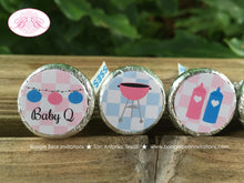 Load image into Gallery viewer, BBQ Reveal Baby Shower Circle Stickers Sheet Candy Small Favor Pink Blue Q Summer Boy Girl Party Game Boogie Bear Invitations Shannon Theme