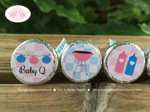 BBQ Reveal Baby Shower Circle Stickers Sheet Candy Small Favor Pink Blue Q Summer Boy Girl Party Game Boogie Bear Invitations Shannon Theme