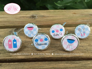 BBQ Reveal Baby Shower Circle Stickers Sheet Candy Small Favor Pink Blue Q Summer Boy Girl Party Game Boogie Bear Invitations Shannon Theme