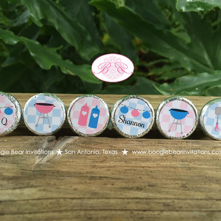 BBQ Reveal Baby Shower Circle Stickers Sheet Candy Small Favor Pink Blue Q Summer Boy Girl Party Game Boogie Bear Invitations Shannon Theme
