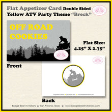Load image into Gallery viewer, ATV Birthday Party Favor Card Tent Appetizer Food Place Yellow Black All Terrain Vehicle Quad 4 Wheeler Boogie Bear Invitations Breck Theme
