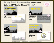 Load image into Gallery viewer, ATV Birthday Party Favor Card Tent Appetizer Food Place Yellow Black All Terrain Vehicle Quad 4 Wheeler Boogie Bear Invitations Breck Theme