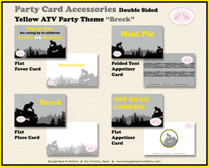 ATV Birthday Party Favor Card Tent Appetizer Food Place Yellow Black All Terrain Vehicle Quad 4 Wheeler Boogie Bear Invitations Breck Theme