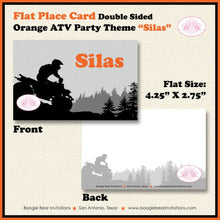 Load image into Gallery viewer, ATV Birthday Party Favor Card Tent Appetizer Place Orange Black Grey All Terrain Vehicle Quad 4 Wheeler Boogie Bear Invitations Silas Theme