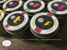 Load image into Gallery viewer, Disco Dance Birthday Party Treat Favor Tins Circle Gift Box Candy Boy Girl Zoo Wild Jungle Animals Retro Boogie Bear Invitations Donna Theme