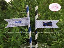 Load image into Gallery viewer, Blue Motorcycle Birthday Party Straws Pennant Paper Black Beverage Enduro Motocross Racing Street Track Boogie Bear Invitations Randy Theme
