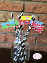 Load image into Gallery viewer, Farm Animals Birthday Party Paper Straws Pennant Boy Girl Red Barn Country Petting Zoo Hay Ride Gingham Boogie Bear Invitations Peyton Theme