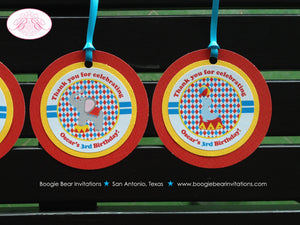 Circus Animals Birthday Party Favor Tags Circle Bag Gift Red Blue Yellow Girl Boy Zoo Showman Big Top Boogie Bear Invitations Oscar Theme