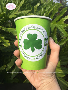 Lucky Shamrock Birthday Party Beverage Cups Paper Drink Girl Boy Green St. Patrick's Day Irish Clover Boogie Bear Invitations Darcy Theme