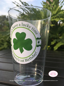 Lucky Shamrock Birthday Party Beverage Cups Plastic Drink Girl Boy Green St. Patrick's Day Clover Irish Boogie Bear Invitations Darcy Theme