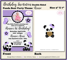 Load image into Gallery viewer, Panda Bear Birthday Party Invitation Photo Girl Lavender Purple Wild Zoo Dot Boogie Bear Invitations Ronna Theme Paperless Printable Printed