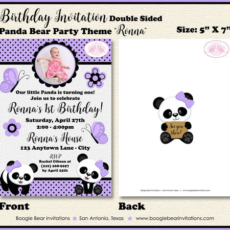 Panda Bear Birthday Party Invitation Photo Girl Lavender Purple Wild Zoo Dot Boogie Bear Invitations Ronna Theme Paperless Printable Printed
