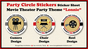 Movie Theater Birthday Party Stickers Circle Sheet Round Boy Girl Red Gold Black Motion Picture Actor Boogie Bear Invitations Lonnie Theme