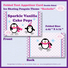 Load image into Gallery viewer, Ice Skating Penguin Favor Party Card Birthday Tent Place Food Girl Winter Christmas Snowflake Skate Boogie Bear Invitations Rochelle Theme