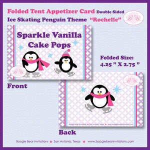 Ice Skating Penguin Favor Party Card Birthday Tent Place Food Girl Winter Christmas Snowflake Skate Boogie Bear Invitations Rochelle Theme