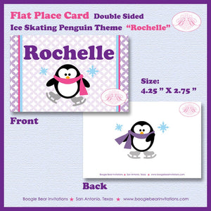 Ice Skating Penguin Favor Party Card Birthday Tent Place Food Girl Winter Christmas Snowflake Skate Boogie Bear Invitations Rochelle Theme