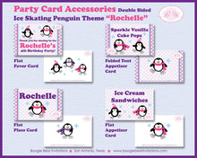 Load image into Gallery viewer, Ice Skating Penguin Favor Party Card Birthday Tent Place Food Girl Winter Christmas Snowflake Skate Boogie Bear Invitations Rochelle Theme