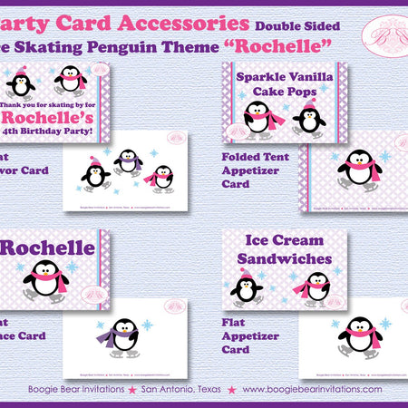 Ice Skating Penguin Favor Party Card Birthday Tent Place Food Girl Winter Christmas Snowflake Skate Boogie Bear Invitations Rochelle Theme