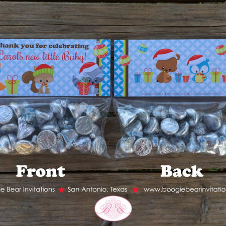 Forest Animals Baby Shower Treat Bag Toppers Folded Favor Christmas Winter Fox Owl Bow Hat Girl Boy 1st Boogie Bear Invitations Carol Theme